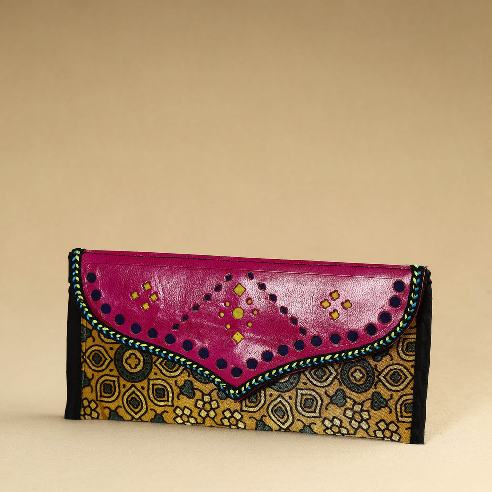 Yellow - Kutch Embroidery Mashru Silk Handmade Leather Wallet 06