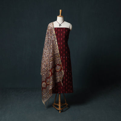 Pochampally Ikat Cotton 2pc Unstitched Dress Material Kurta Set with Jewellery 12