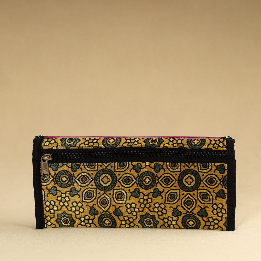 Yellow - Kutch Embroidery Mashru Silk Handmade Leather Wallet 06