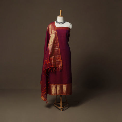 Dharwad Cotton 3pc Unstitched Dress Material Suit Set with Woven Border 26
