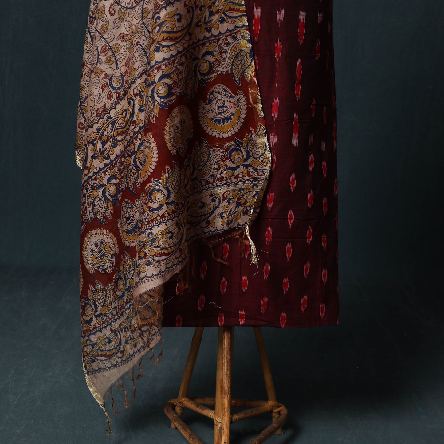 Pochampally Ikat Cotton 2pc Unstitched Dress Material Kurta Set with Jewellery 12