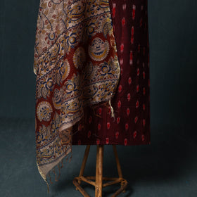 Pochampally Ikat Cotton 2pc Unstitched Dress Material Kurta Set with Jewellery 12