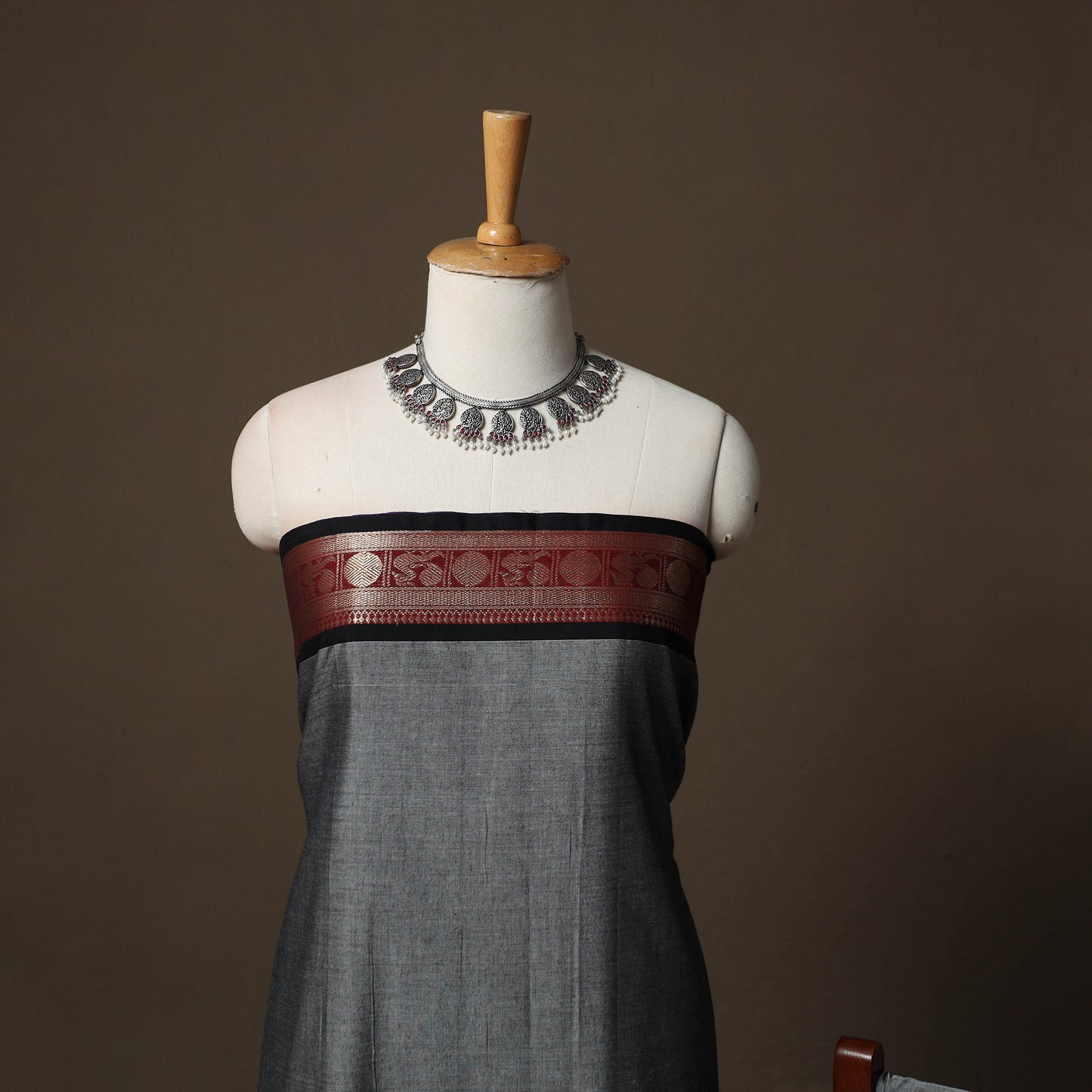 Dharwad Cotton 3pc Unstitched Dress Material Suit Set with Woven Border 25