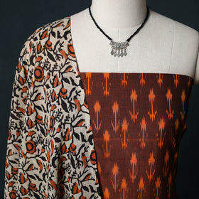 Pochampally Ikat Mercerised Cotton 2pc Unstitched Dress Material Kurta Set with Jewellery 13