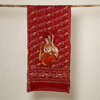 Red - Handloom Chanderi Silk Hand Batik Print Stole 07