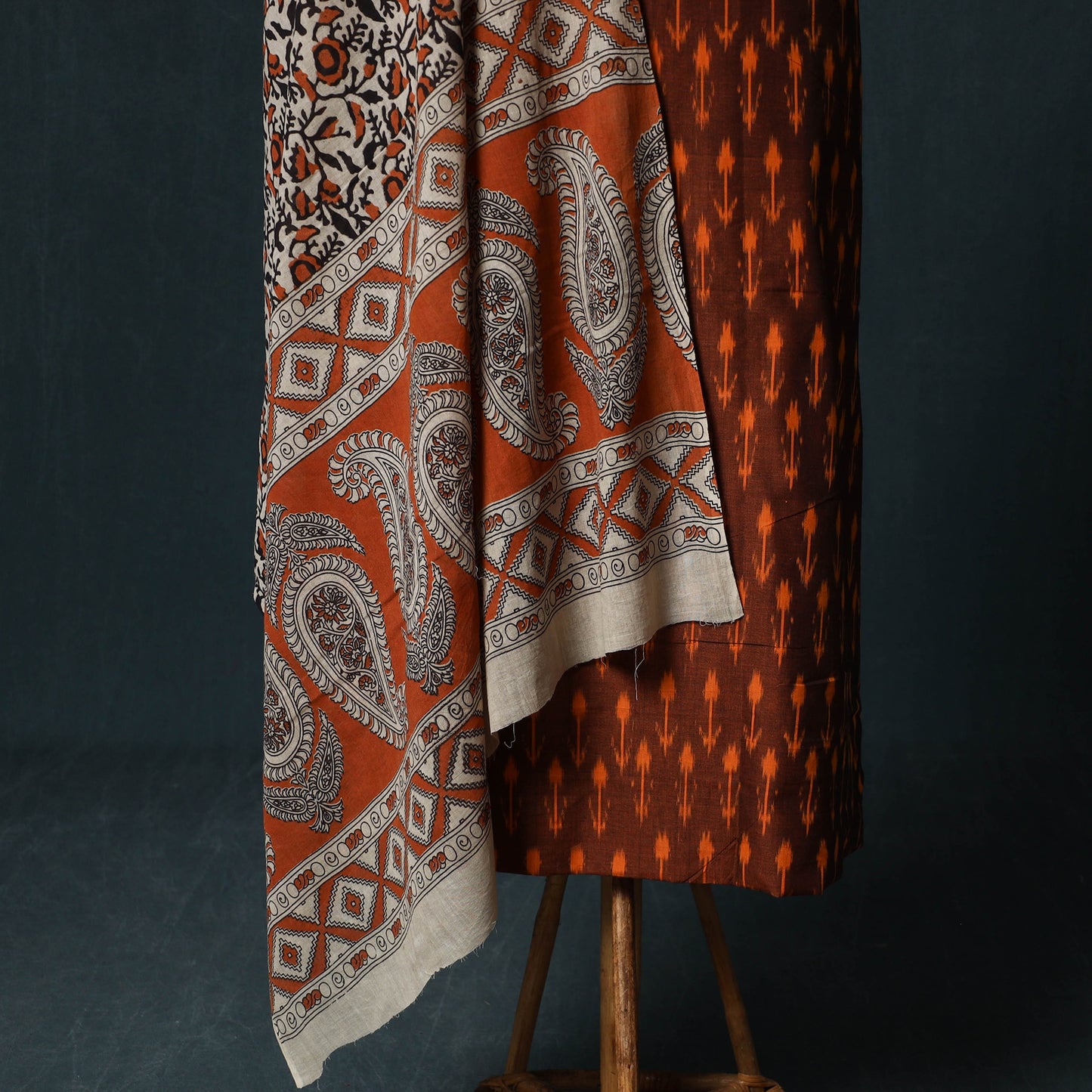 Pochampally Ikat Mercerised Cotton 2pc Unstitched Dress Material Kurta Set with Jewellery 13