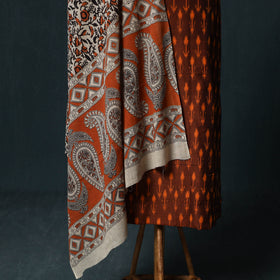 Pochampally Ikat Mercerised Cotton 2pc Unstitched Dress Material Kurta Set with Jewellery 13
