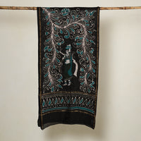 Black - Handloom Chanderi Silk Hand Batik Print Stole 08