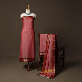 Dharwad Cotton 3pc Unstitched Dress Material Suit Set with Woven Border 24