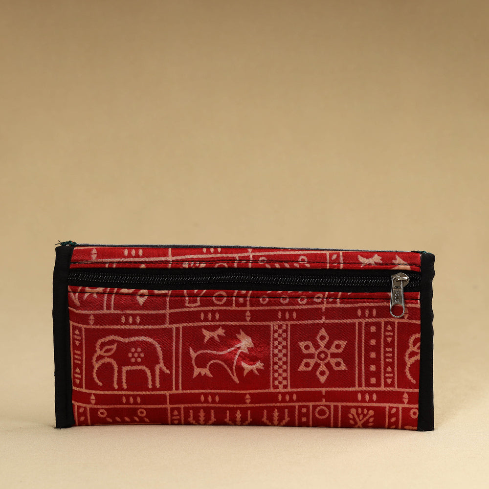 Red - Kutch Embroidery Mashru Silk Handmade Leather Wallet 09