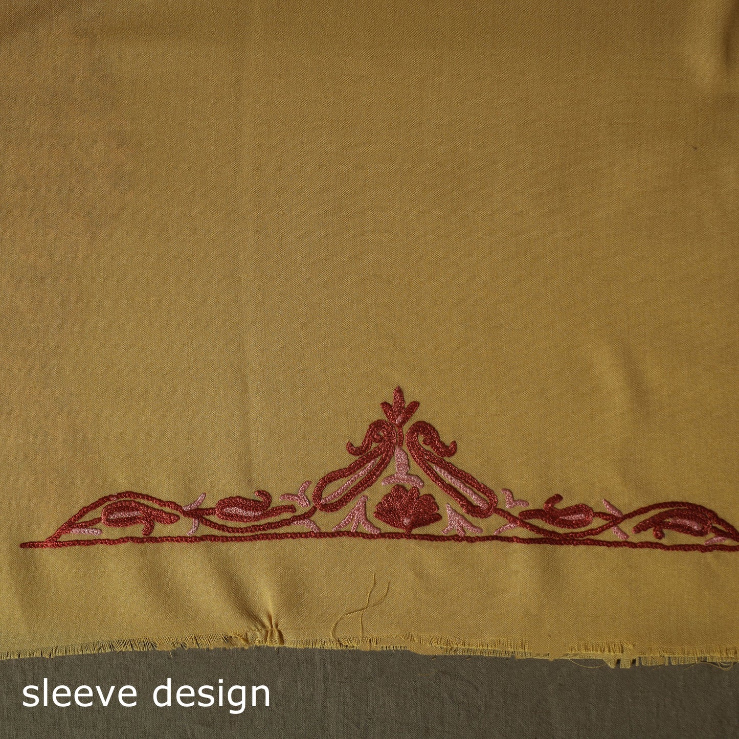 Yellow - Aari Hand Embroidery Cotton 2pc Unstitched Dress Material Kurta Set 13