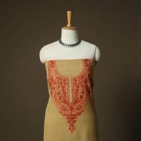 Brown - Aari Hand Embroidery Cotton 2pc Unstitched Dress Material Kurta Set 14