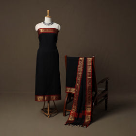 Dharwad Cotton 3pc Unstitched Dress Material Suit Set with Woven Border 23