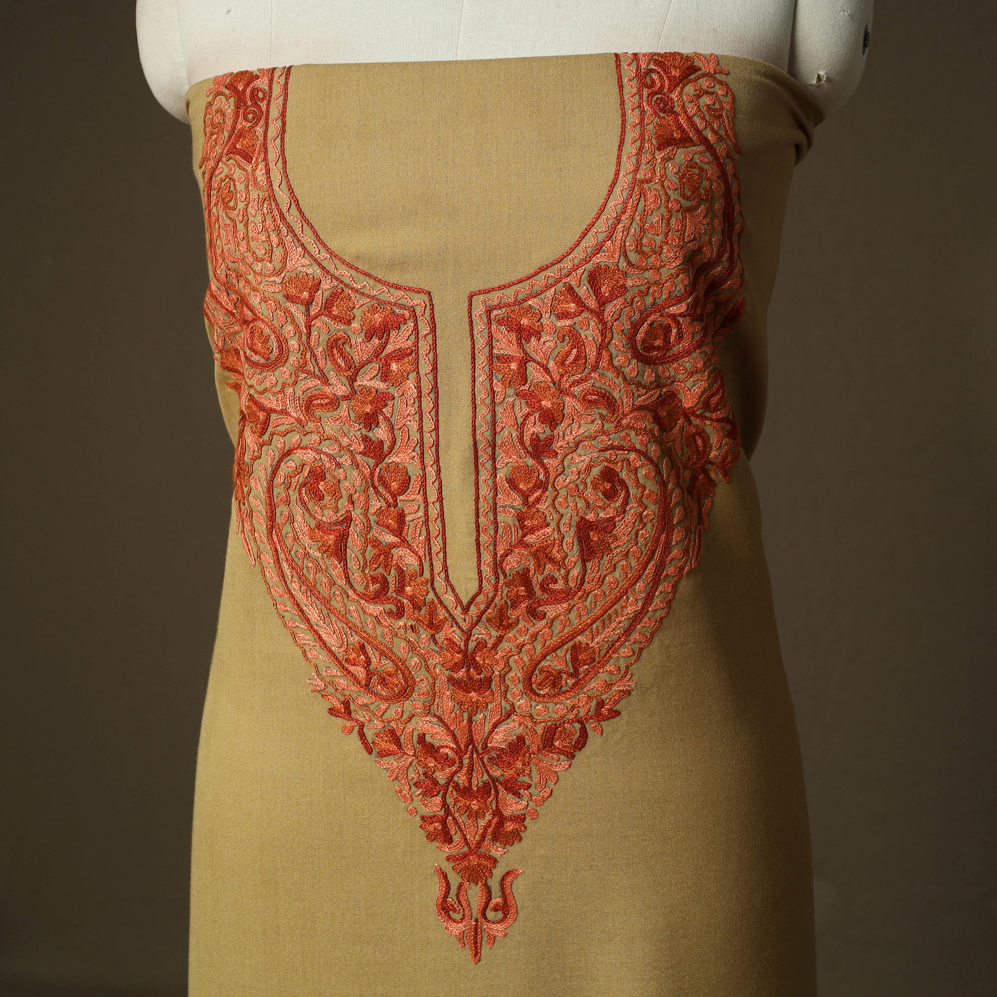 Aari Hand Embroidery Cotton 2pc Unstitched Dress Material Kurta Set