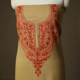 Brown - Aari Hand Embroidery Cotton 2pc Unstitched Dress Material Kurta Set 14