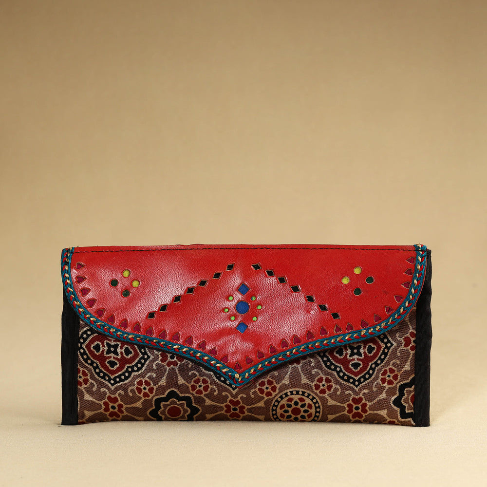 Brown - Kutch Embroidery Mashru Silk Handmade Leather Wallet 12