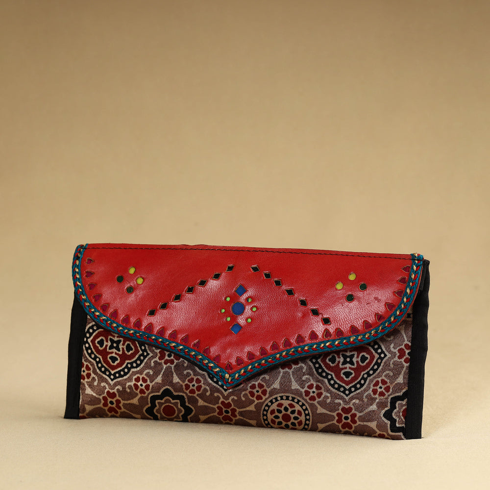 Brown - Kutch Embroidery Mashru Silk Handmade Leather Wallet 12