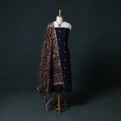 Jacquard Woven Cotton 2pc Unstitched Dress Material Kurta Set with Jewellery 15