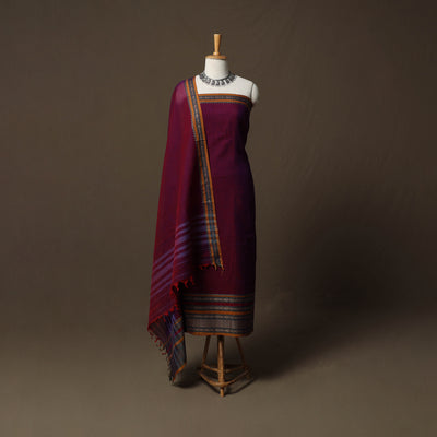Dharwad Cotton 3pc Unstitched Dress Material Suit Set with Woven Border 22