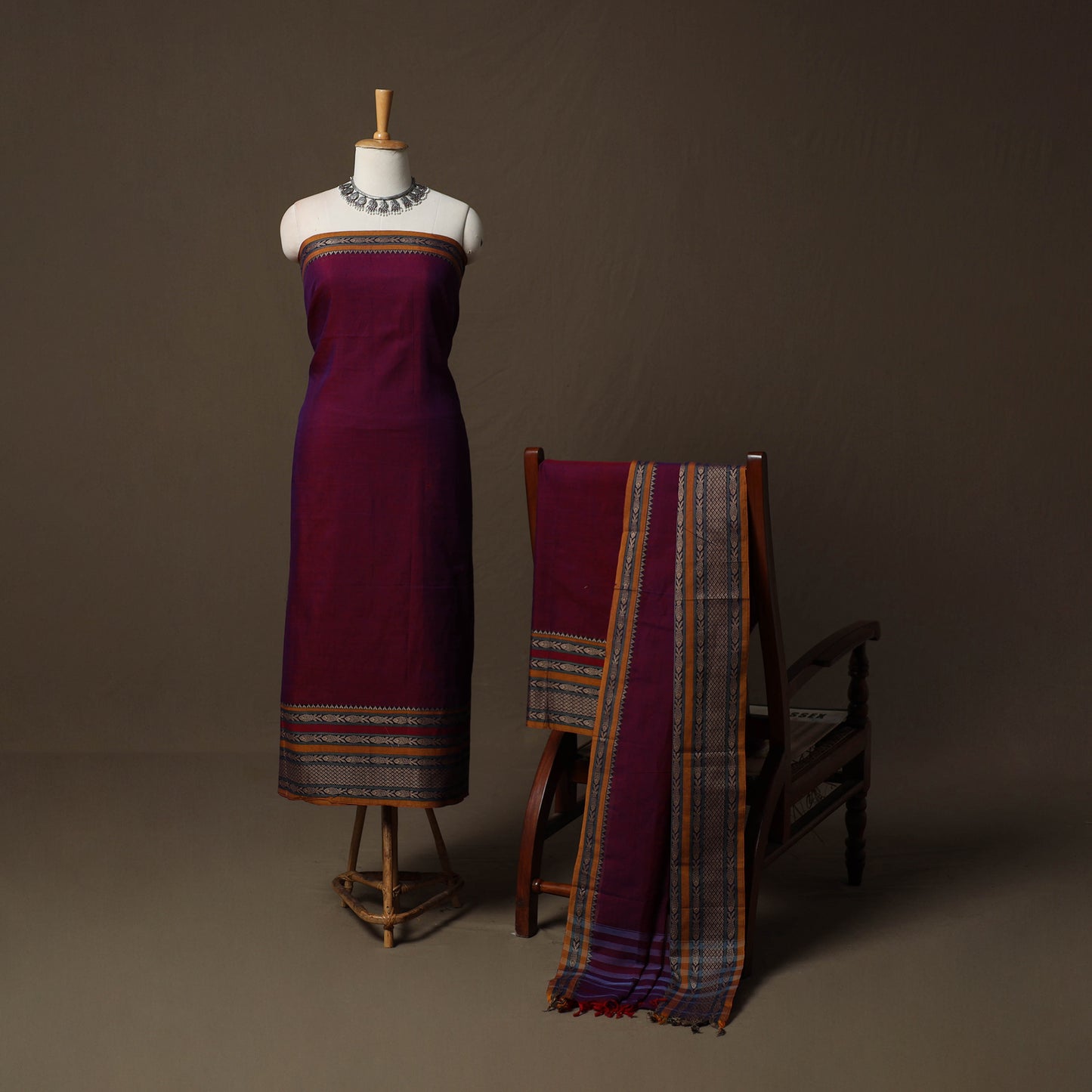Dharwad Cotton 3pc Unstitched Dress Material Suit Set with Woven Border 22