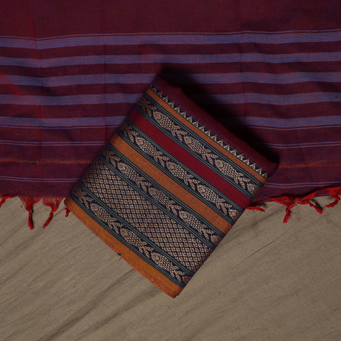 Dharwad Cotton 3pc Unstitched Dress Material Suit Set with Woven Border 22