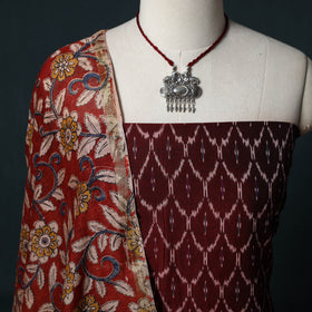 Pochampally Ikat Mercerised Cotton 2pc Unstitched Dress Material Kurta Set with Jewellery 16