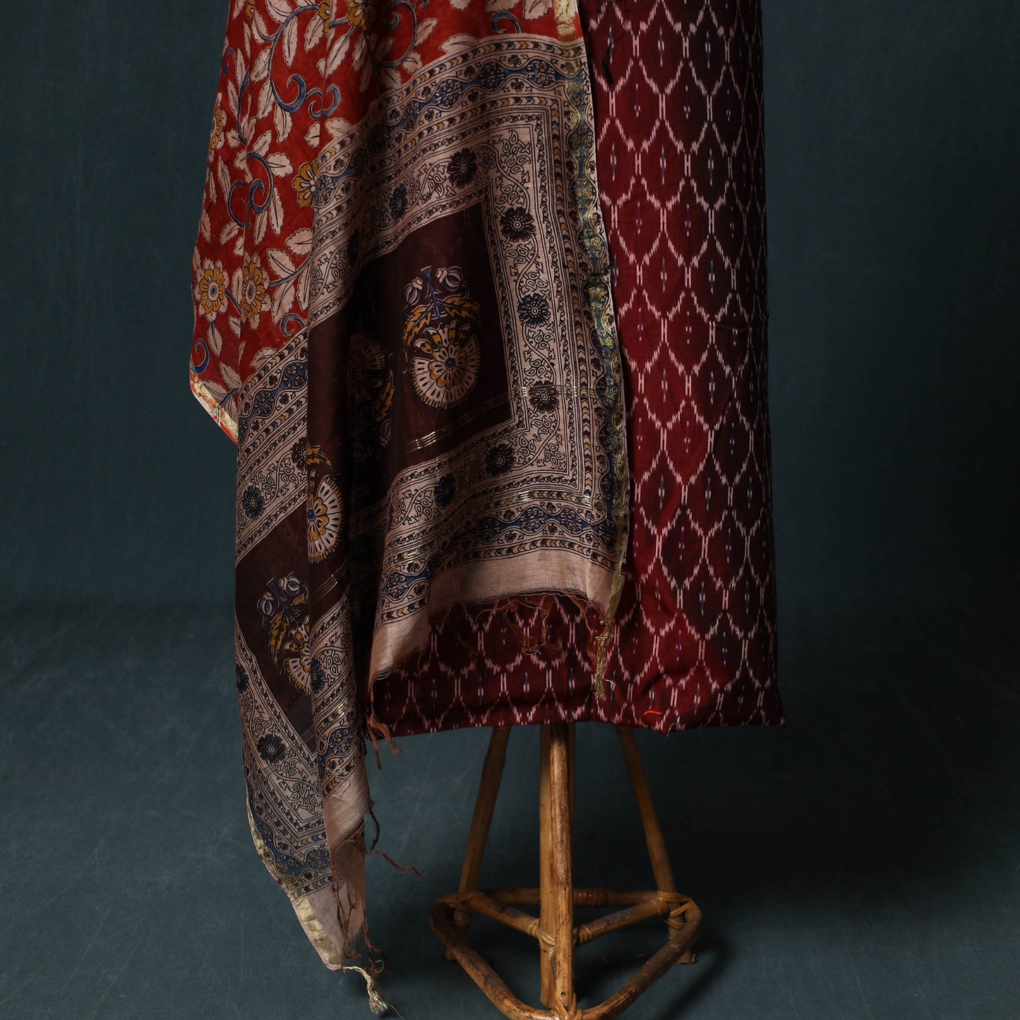 Pochampally Ikat Mercerised Cotton 2pc Unstitched Dress Material Kurta Set with Jewellery 16