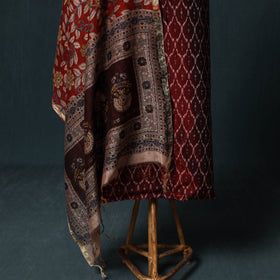 Pochampally Ikat Mercerised Cotton 2pc Unstitched Dress Material Kurta Set with Jewellery 16