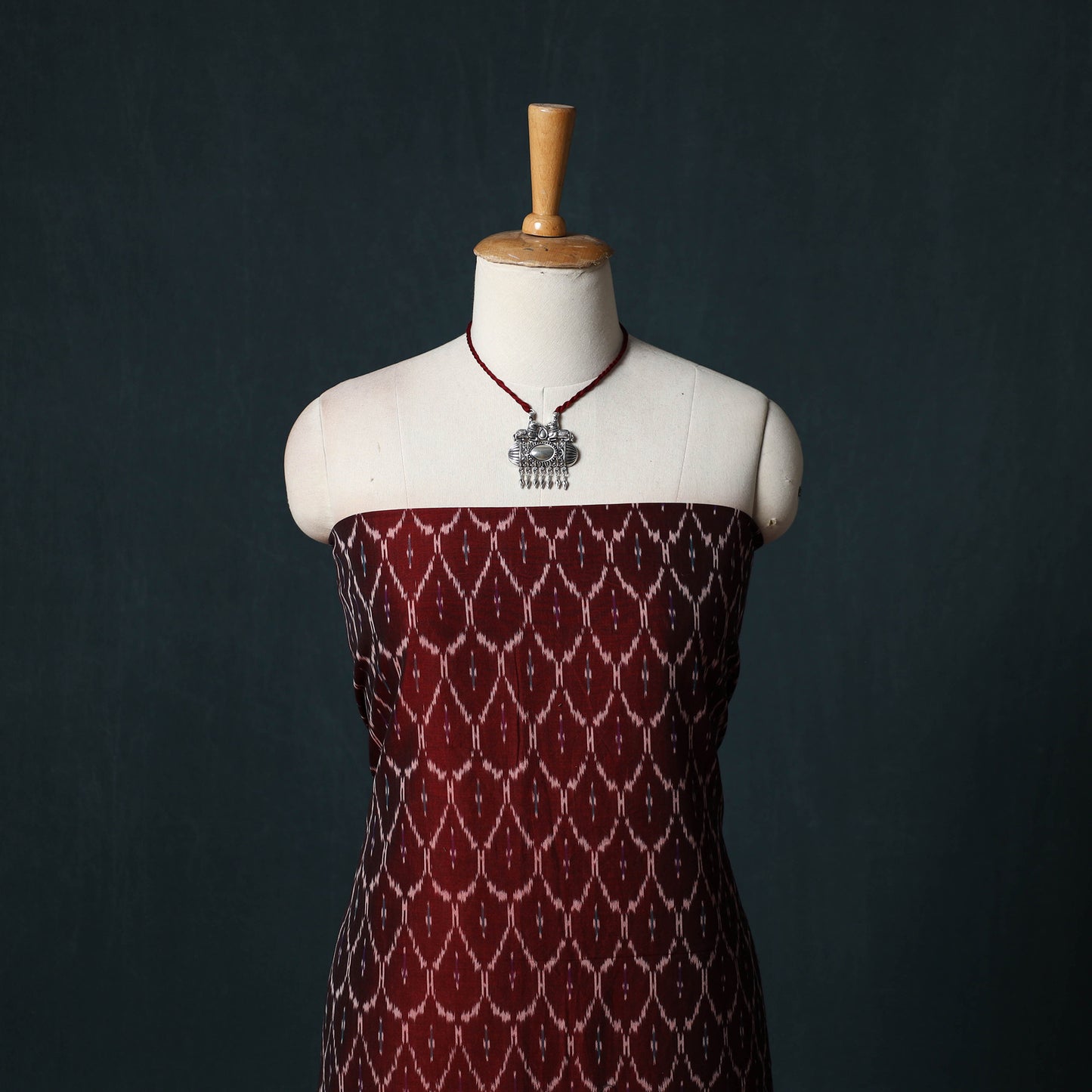 Pochampally Ikat Mercerised Cotton 2pc Unstitched Dress Material Kurta Set with Jewellery 16