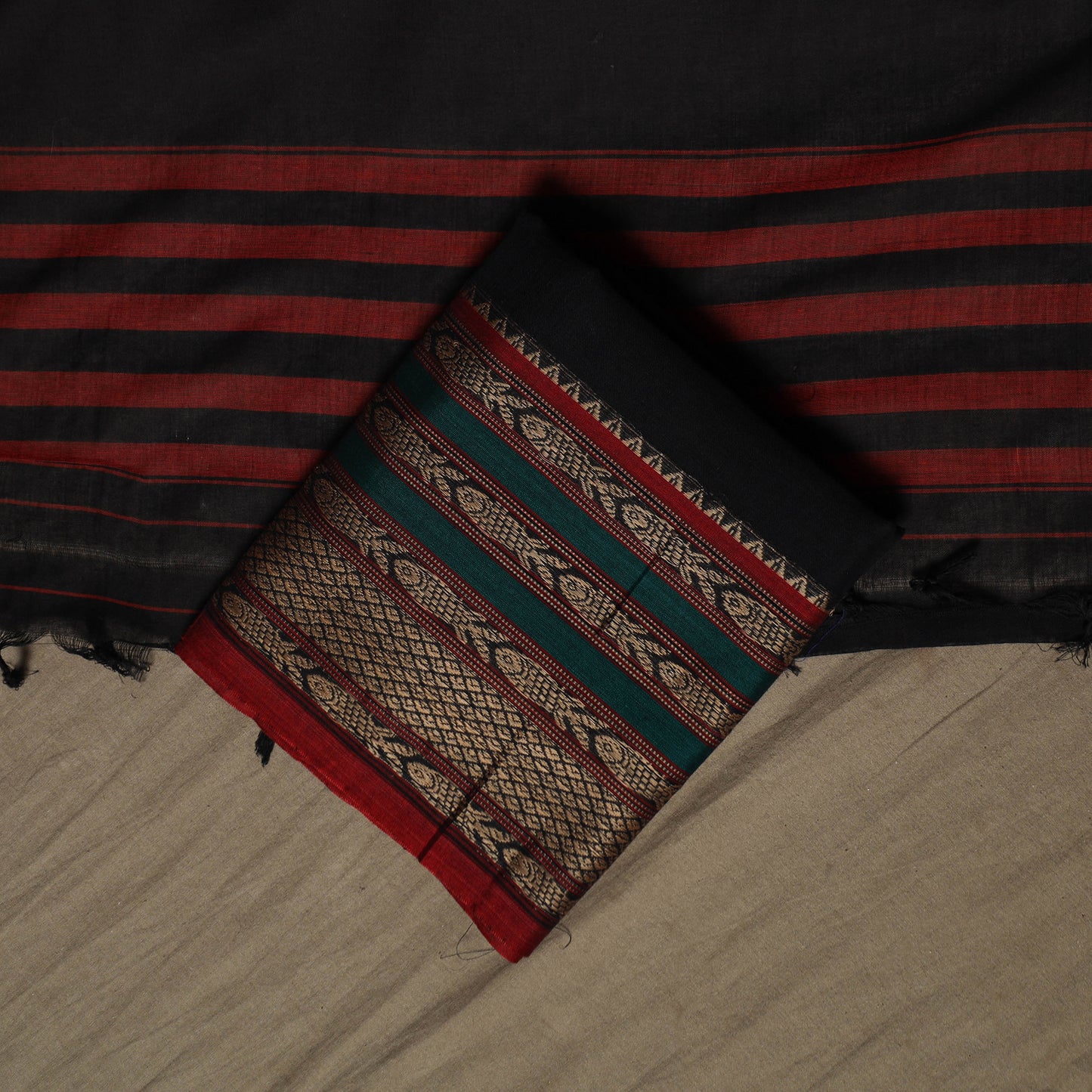 Dharwad Cotton 3pc Unstitched Dress Material Suit Set with Woven Border 21