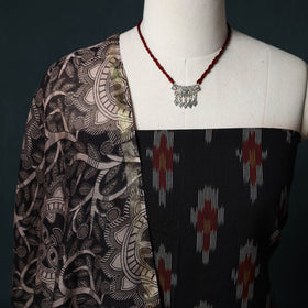 Pochampally Ikat Cotton 2pc Unstitched Dress Material Kurta Set with Jewellery 17