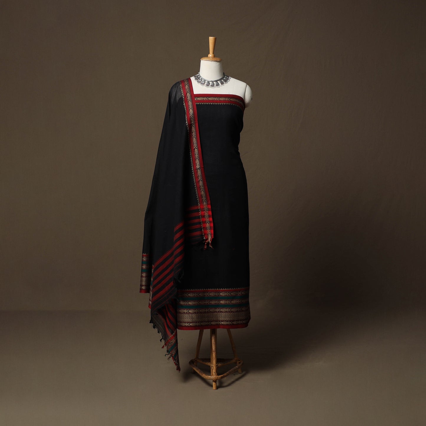 Dharwad Cotton 3pc Unstitched Dress Material Suit Set with Woven Border 21