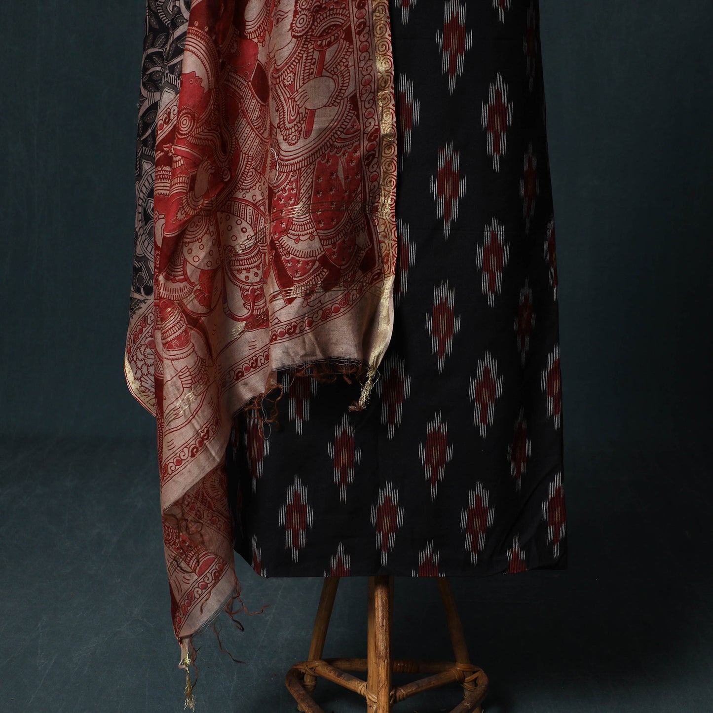 Pochampally Ikat Cotton 2pc Unstitched Dress Material Kurta Set with Jewellery 17