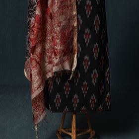 Pochampally Ikat Cotton 2pc Unstitched Dress Material Kurta Set with Jewellery 17