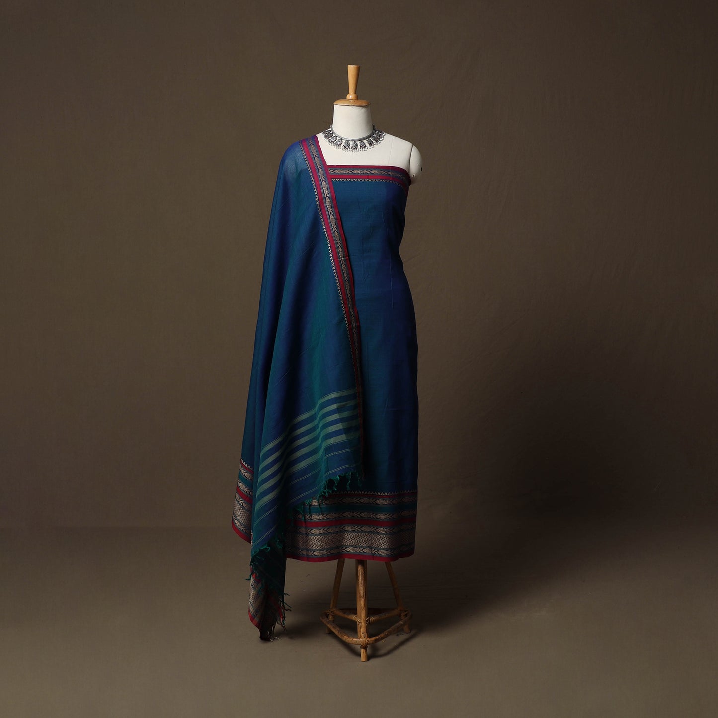 Dharwad Cotton 3pc Unstitched Dress Material Suit Set with Woven Border 20