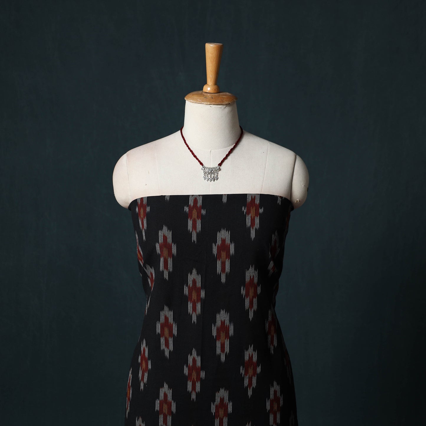 Pochampally Ikat Cotton 2pc Unstitched Dress Material Kurta Set with Jewellery 17