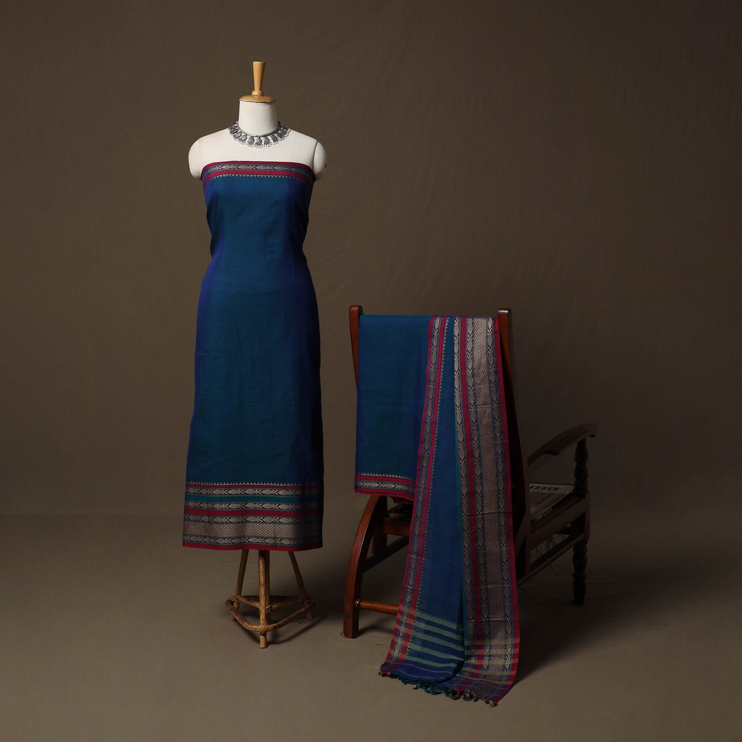Dharwad Cotton 3pc Unstitched Dress Material Suit Set with Woven Border 20
