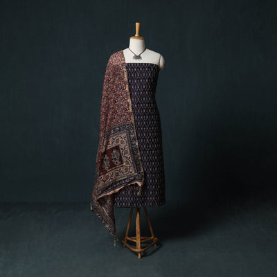 Pochampally Ikat Mercerised Cotton 2pc Unstitched Dress Material Kurta Set with Jewellery 18
