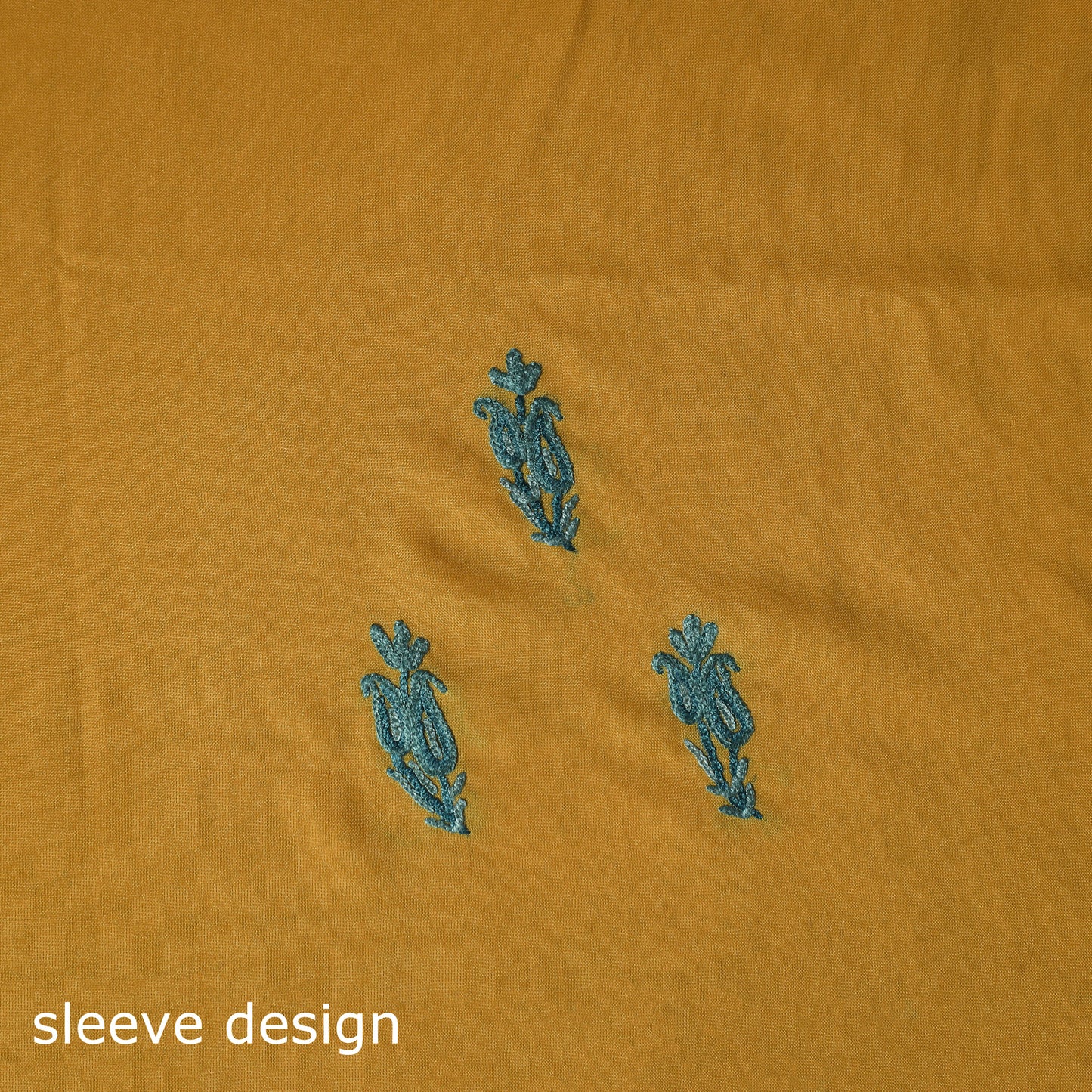 Yellow - Aari Hand Embroidery Cotton 2pc Unstitched Dress Material Kurta Set 17