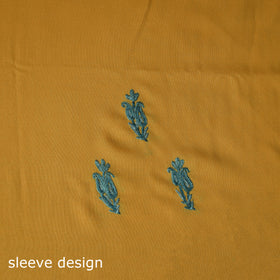 Yellow - Aari Hand Embroidery Cotton 2pc Unstitched Dress Material Kurta Set 17