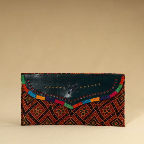 Red - Kutch Embroidery Mashru Silk Handmade Leather Wallet 19