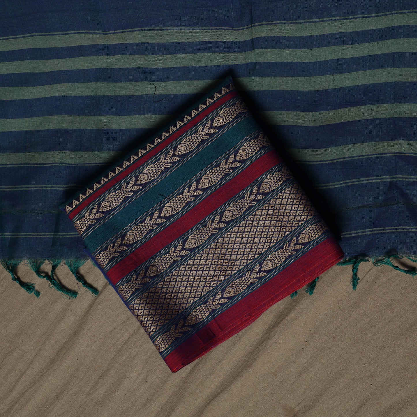Dharwad Cotton 3pc Unstitched Dress Material Suit Set with Woven Border 20