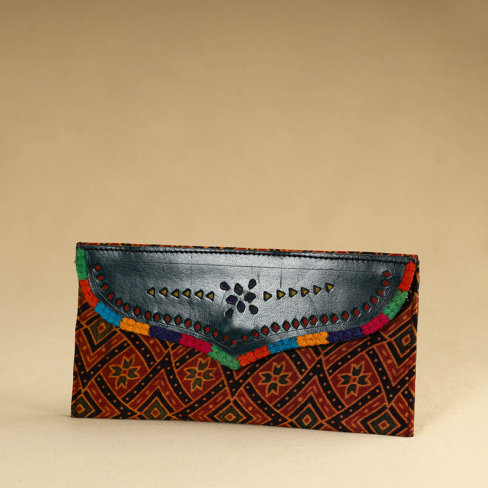 Red - Kutch Embroidery Mashru Silk Handmade Leather Wallet 19