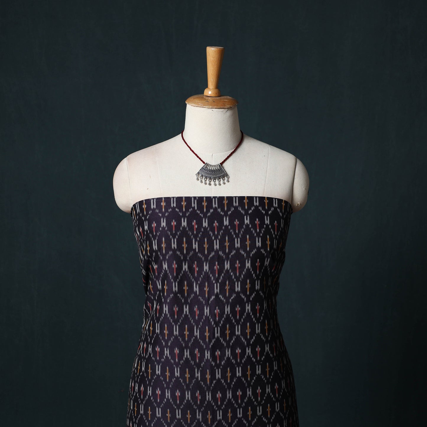 Pochampally Ikat Mercerised Cotton 2pc Unstitched Dress Material Kurta Set with Jewellery 18