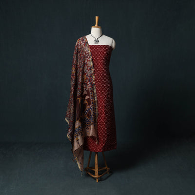 Pochampally Ikat Mercerised Cotton 2pc Unstitched Dress Material Kurta Set with Jewellery 19
