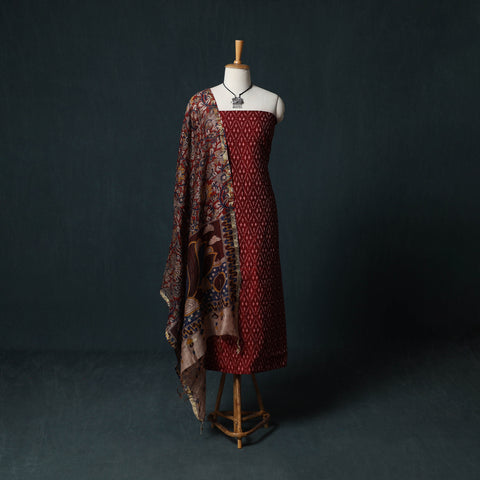 Pochampally Ikat Mercerised Cotton 2pc Unstitched Dress Material Kurta Set with Jewellery 19
