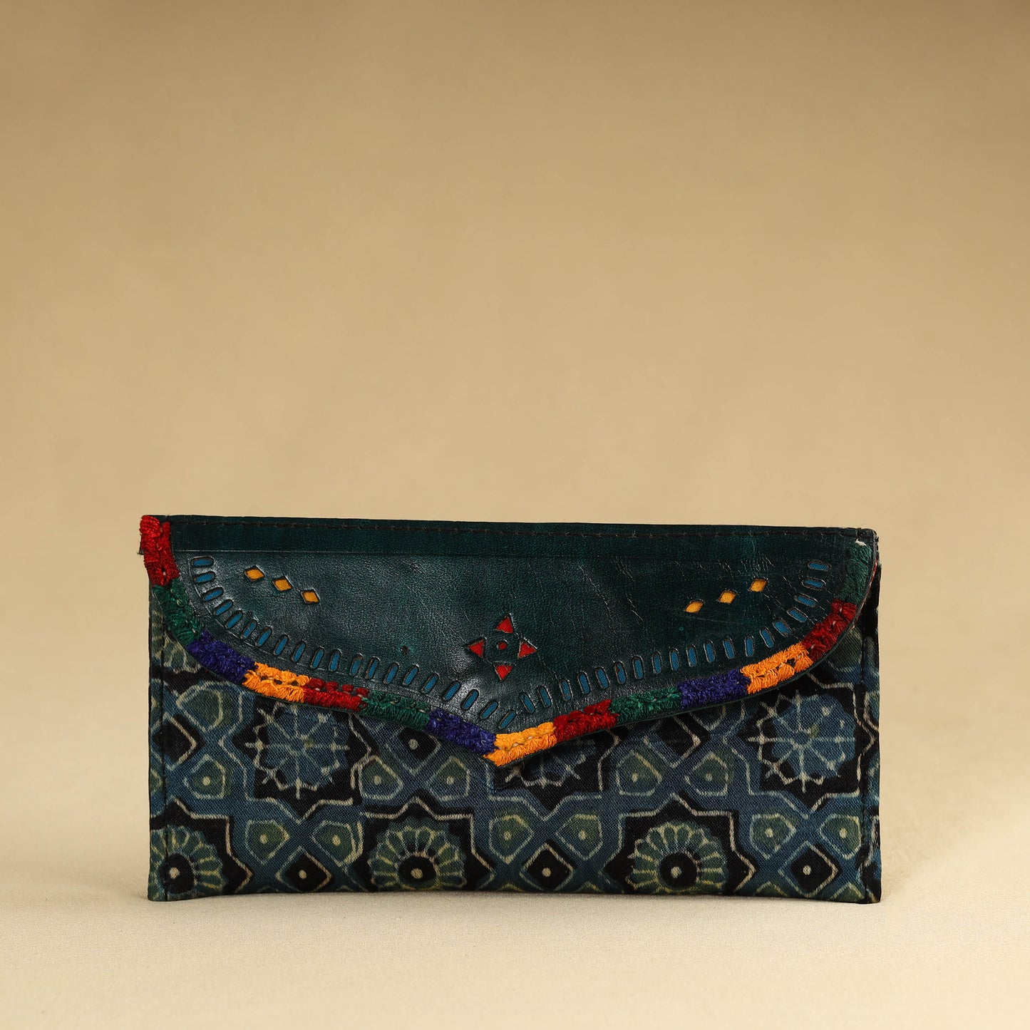 Kutch Embroidery Mashru Silk Handmade Leather Wallet 20