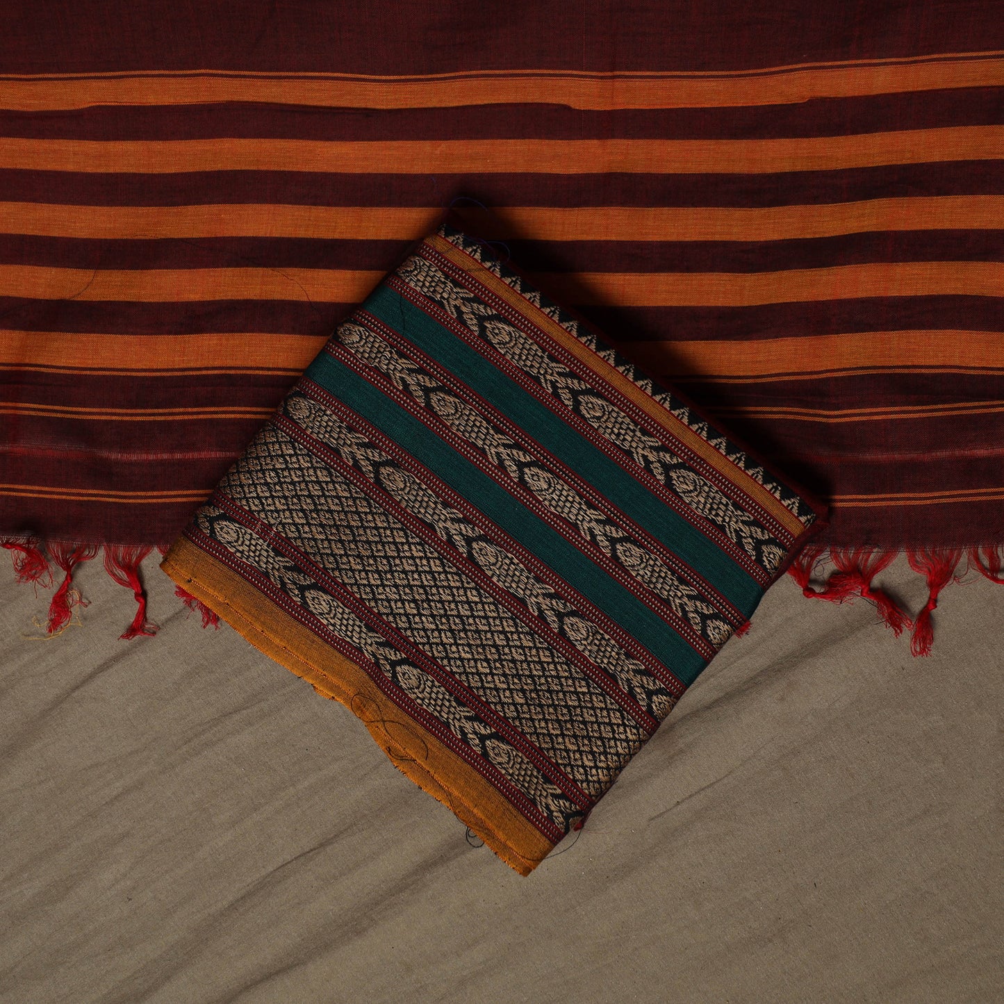 Dharwad Cotton 3pc Unstitched Dress Material Suit Set with Woven Border 19