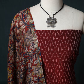 Pochampally Ikat Mercerised Cotton 2pc Unstitched Dress Material Kurta Set with Jewellery 19