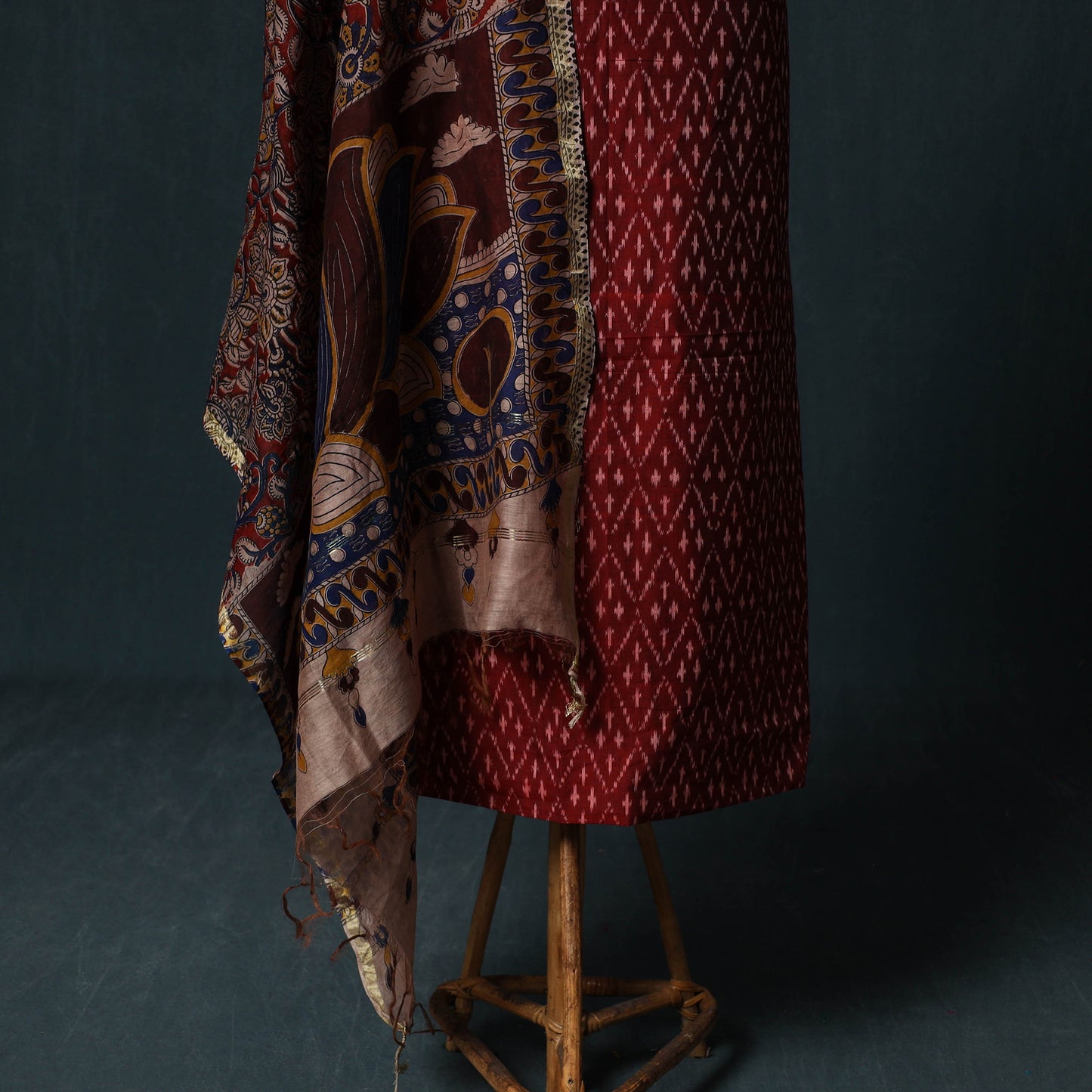 Pochampally Ikat Mercerised Cotton 2pc Unstitched Dress Material Kurta Set with Jewellery 19